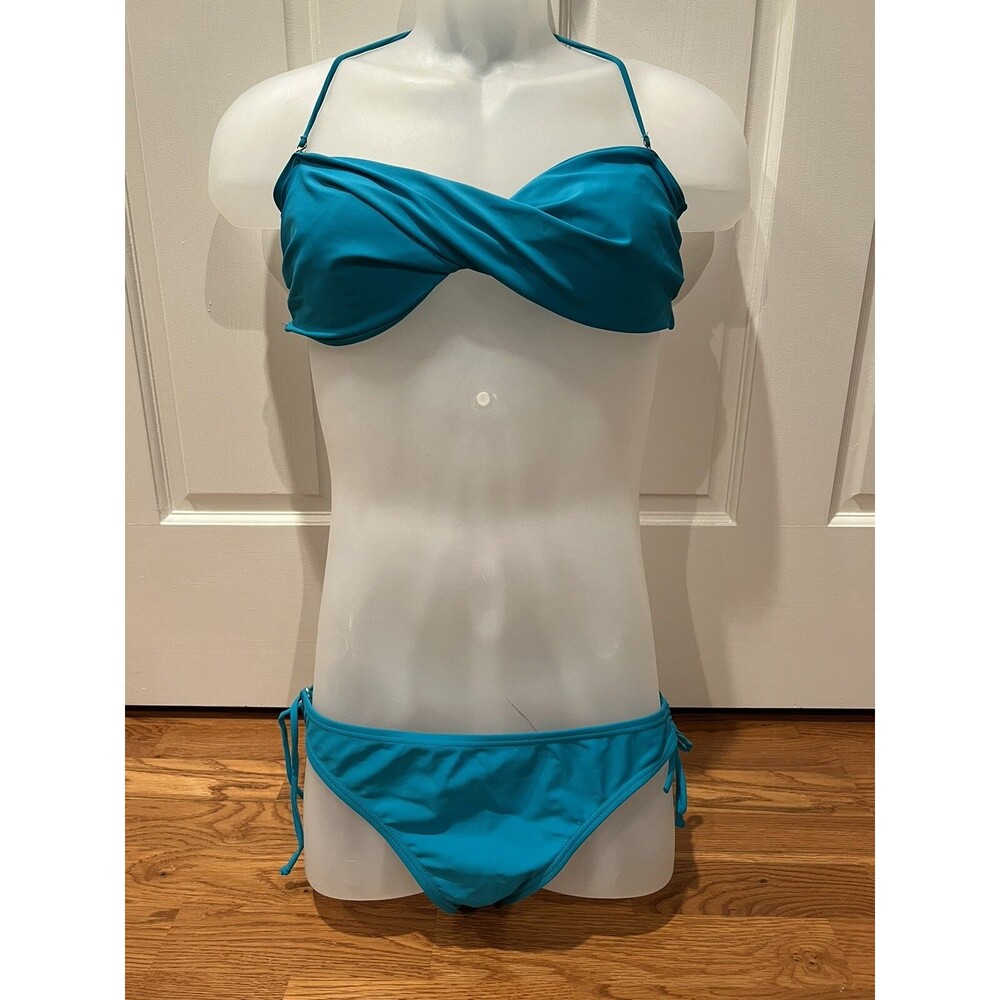 Island Love Teal Women’s Bathing Suit Bikini Size XL 11-13 With Twist